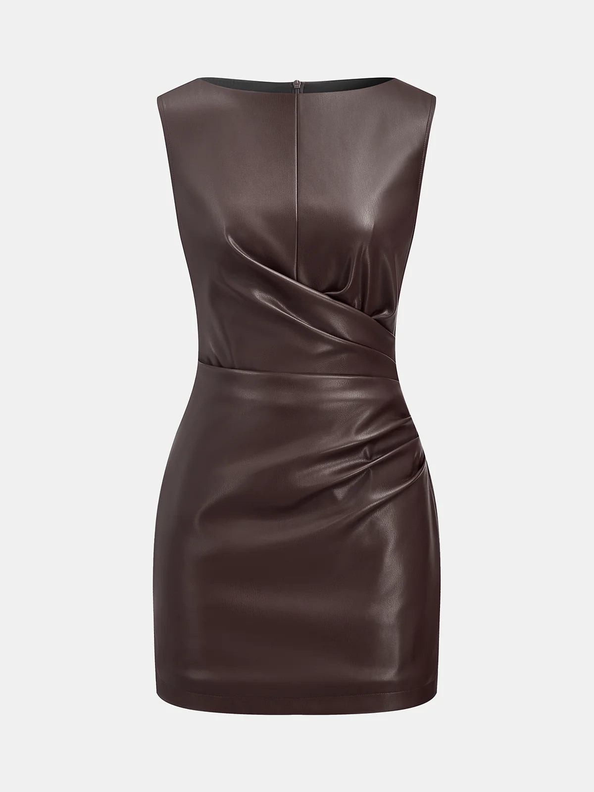 Faux Leather Waist Ruched Dress | Commense