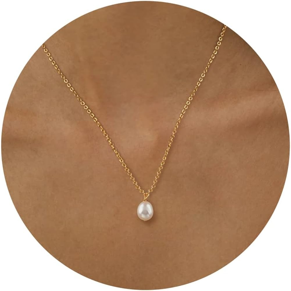 Pearl Necklaces for Women, Dainty Gold Necklace 14k Gold Plated Single Pearl Necklace Simple Pear... | Amazon (US)