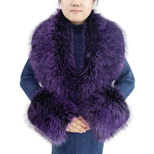 Eosxrp Faux Fur Collar Cuffs Set Warm Fake Fur Scarf Winter Women Fluffy Large Shawl Furry Scarves (Deep purple), 02 | Amazon (US)
