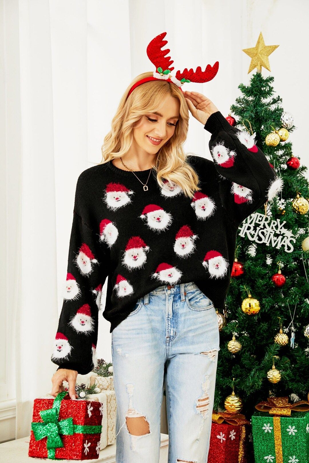 Lovely Christmas Sweater, Christmas Crewneck Pullover, Women Cropped Sweaters | Etsy (US)