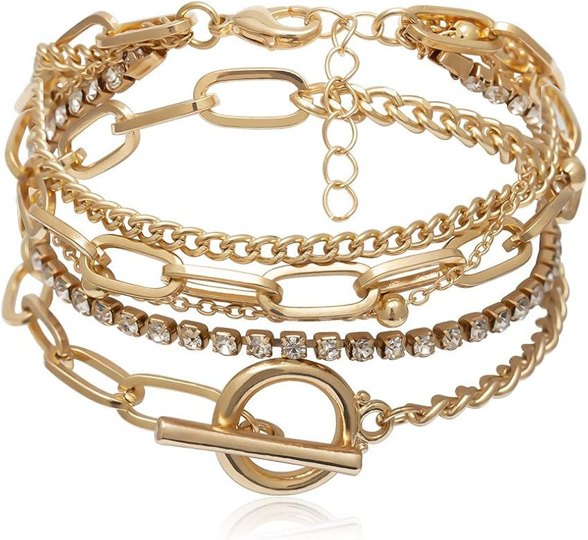 Gold Bracelets for Women Dainty Boho Stackable Bracelet Set Gold Chunky Layered Link Bangle for M... | Amazon (US)
