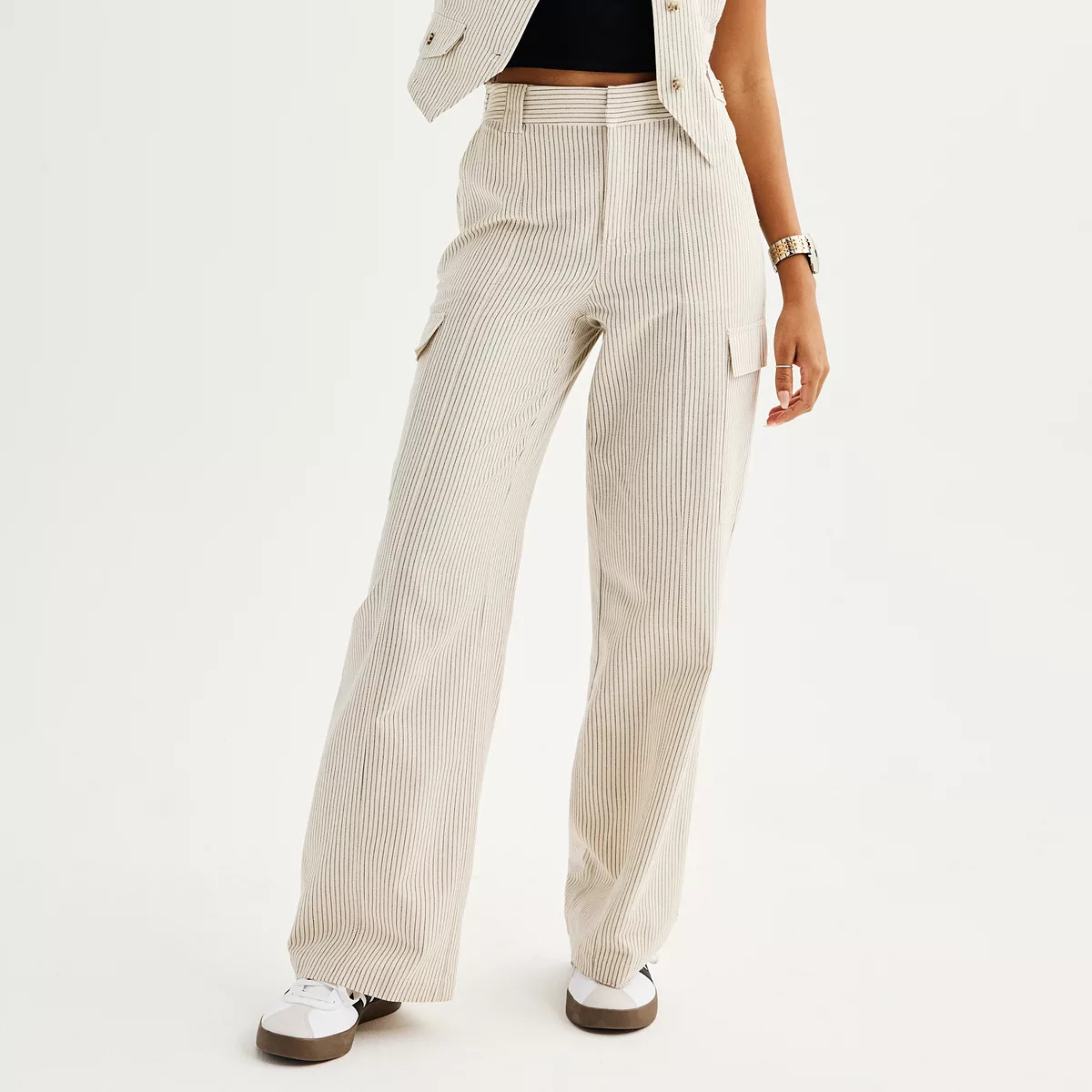Juniors' SO® Linen Stripe Wide Leg Cargo Pants | Kohl's