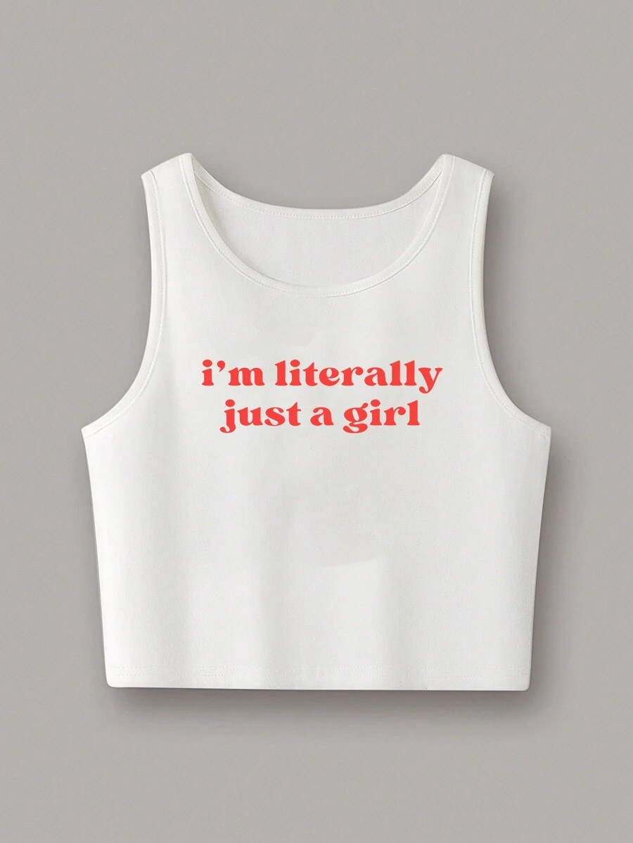 SHEIN EZwear Women's Y2k Slogan Pattern Tank Top Top, Casual | SHEIN