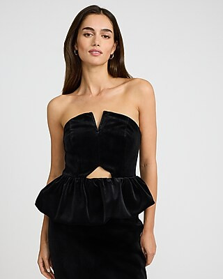 Velvet Strapless Cutout Peplum Tube Top | Express