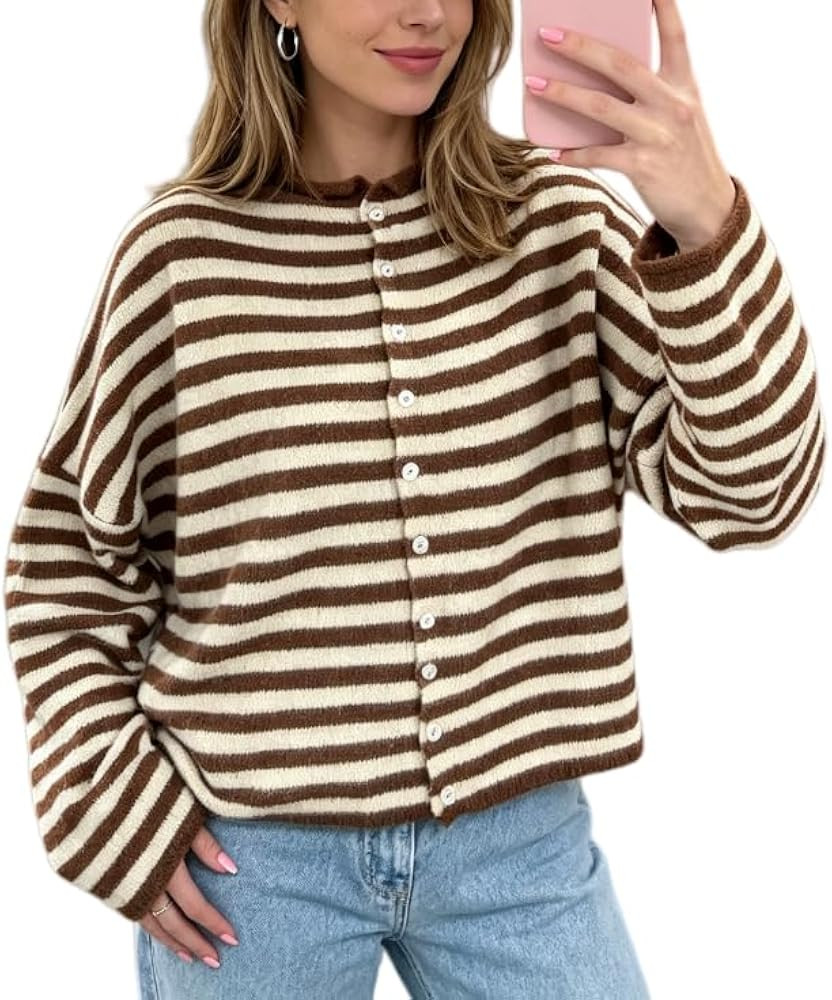 Women Knit Cardigan Sweaters Long Sleeve Button Down Loose Top | Amazon (US)