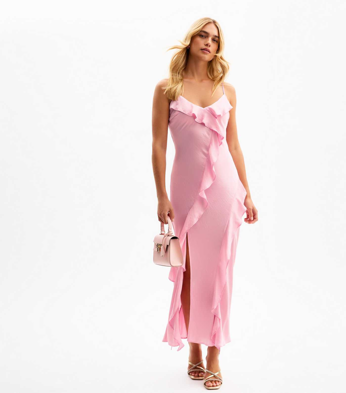 Pink Ruffle Trim Satin Midi Dress
						
						Add to Saved Items
						Remove from Saved Items | New Look (UK)