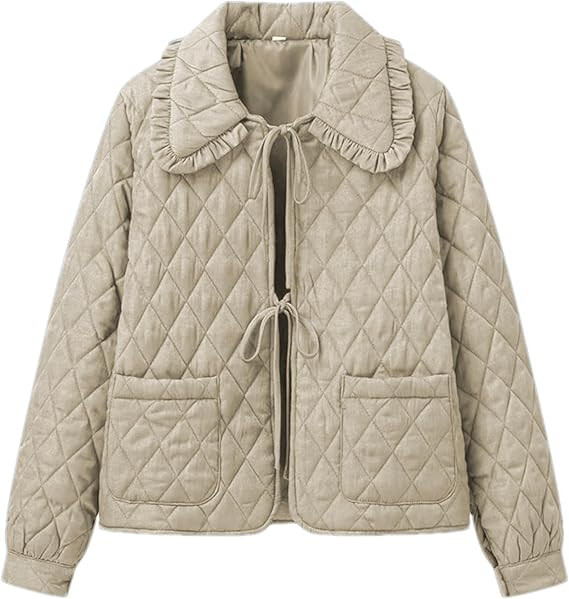 Women's Quilted Lightweight Jackets Long Sleeve Winter Cropped Cotton Padded Coat Jacket Tie Fron... | Amazon (US)