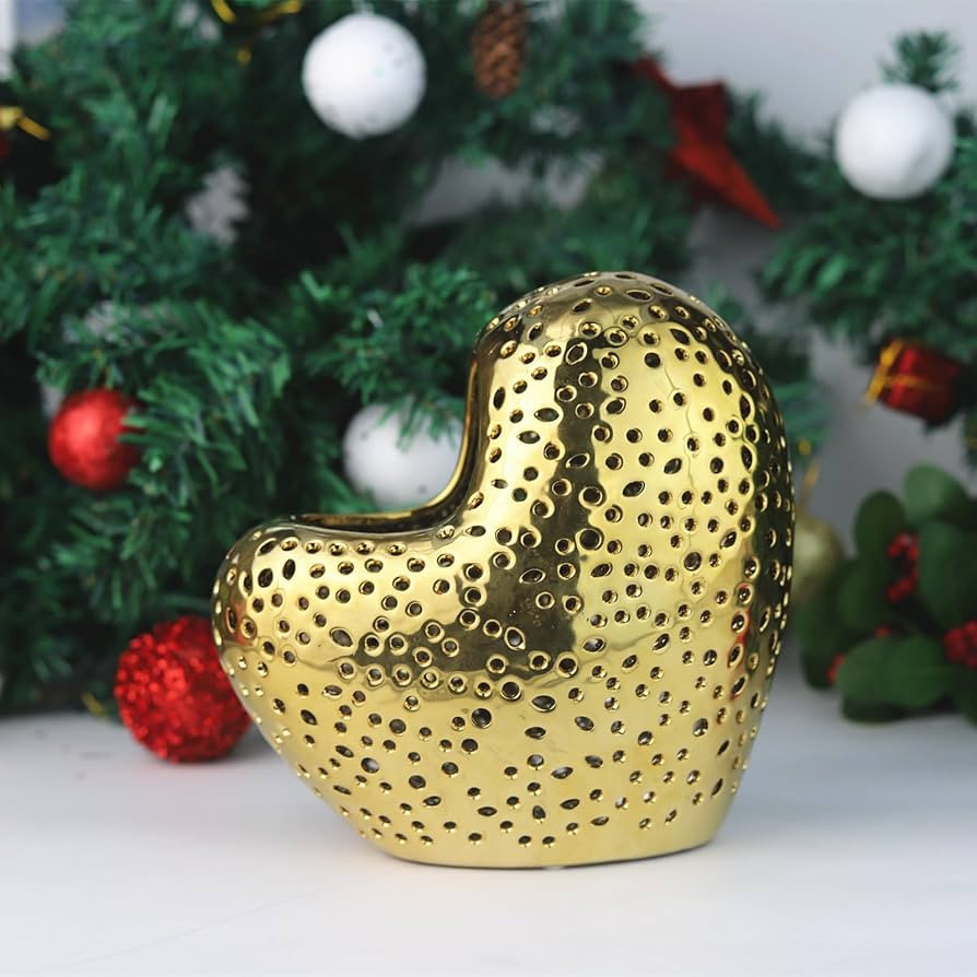ZOEJADE Ceramic Vase Golden Handmade Ceramic Vase Dry Flower Vase Heart Sweetheart Shape for Home... | Amazon (US)