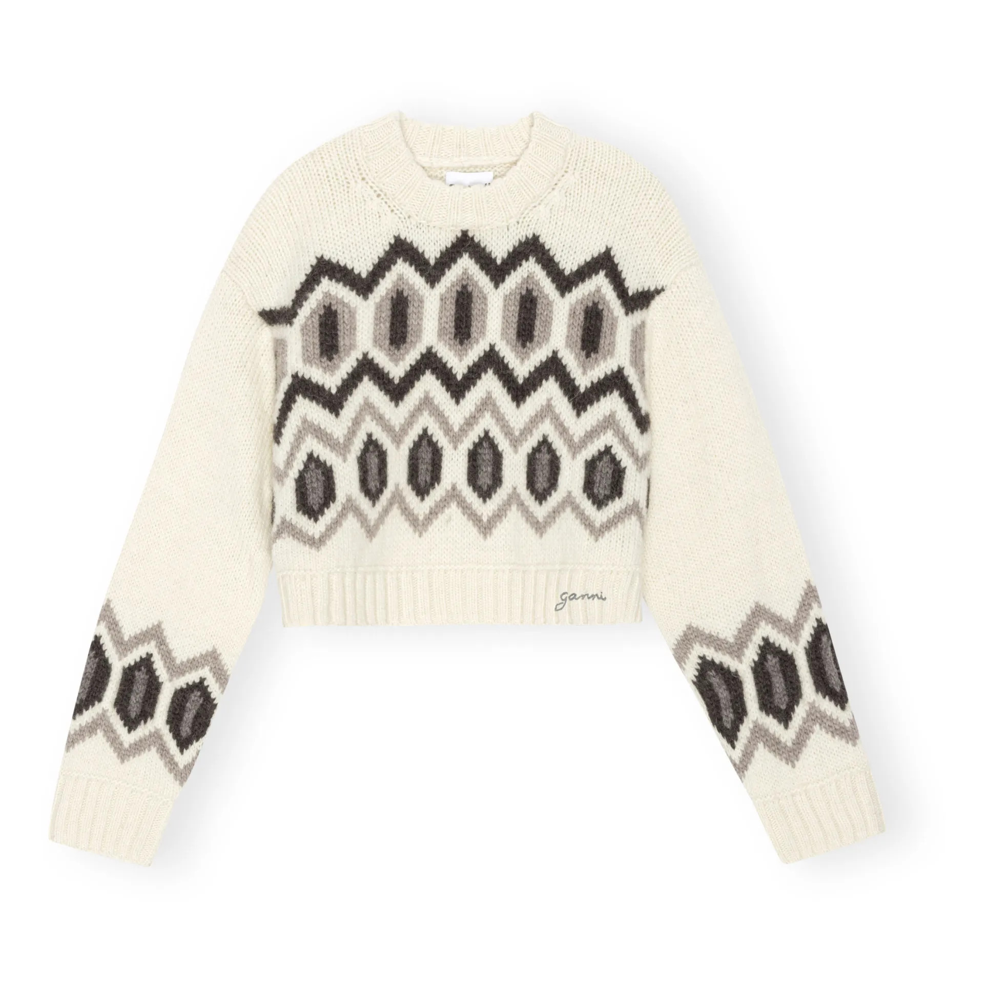 Organic Wool Graphic Chunky Crop Sweater | Ecru | Smallable