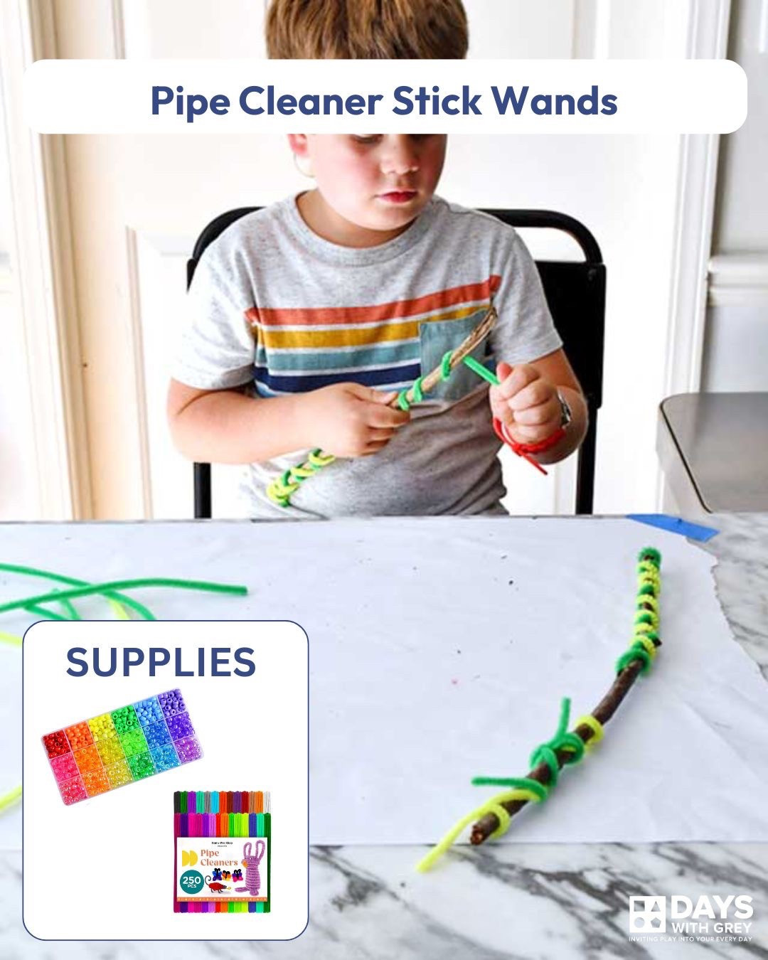 A creative craft centered around outdoor nature finds! Go on an outdoor nature hunt with your child to find some sticks, and decorate them with beads on pipe cleaners! 
#easyactivity #preschool 

#LTKFindsUnder50 #LTKFamily #LTKKids