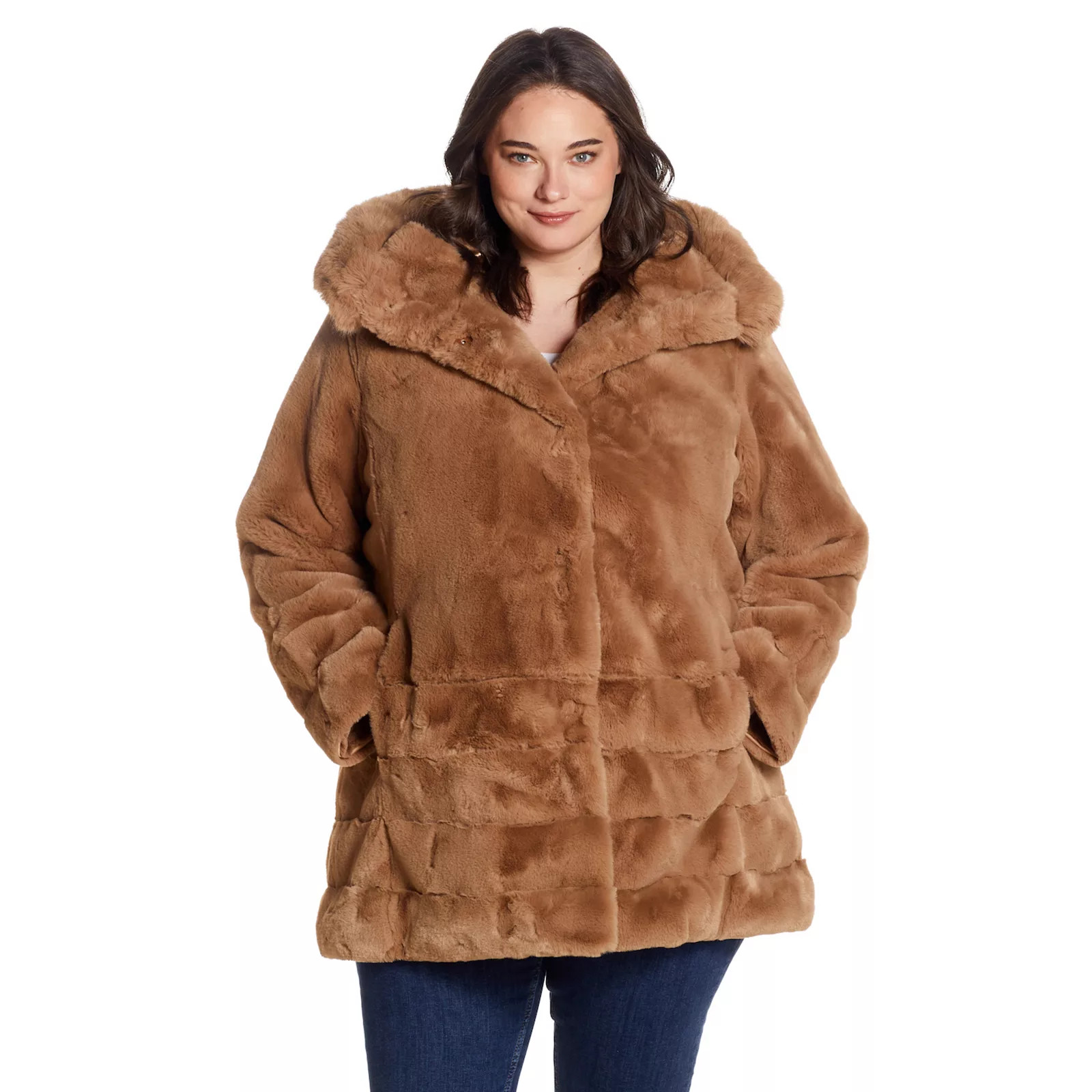Plus Size Gallery Hooded Faux-Fur Jacket, Women's, Size: 2XL, Camel | Kohl's