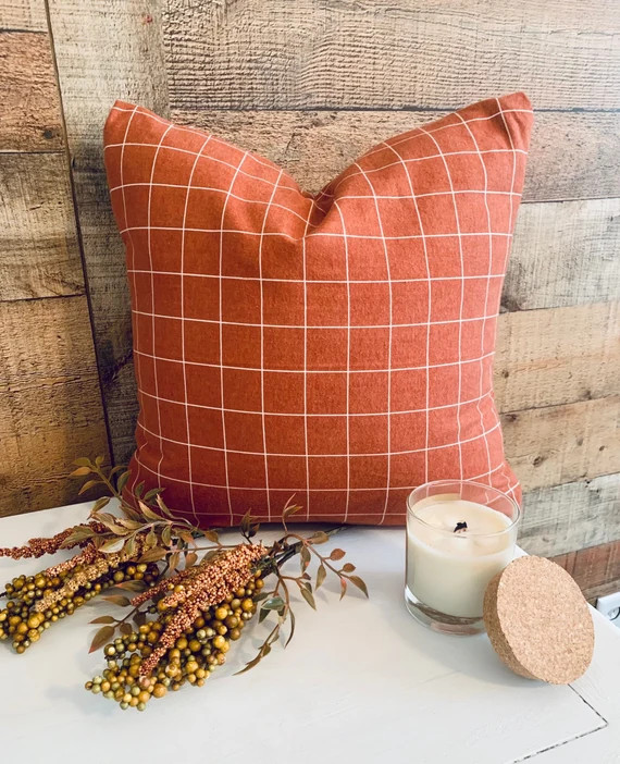 Orange Flannel Fall Pillow Cover | Etsy (US)