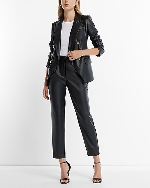 Super High Waisted Faux Leather Pleated Ankle Pant | Express