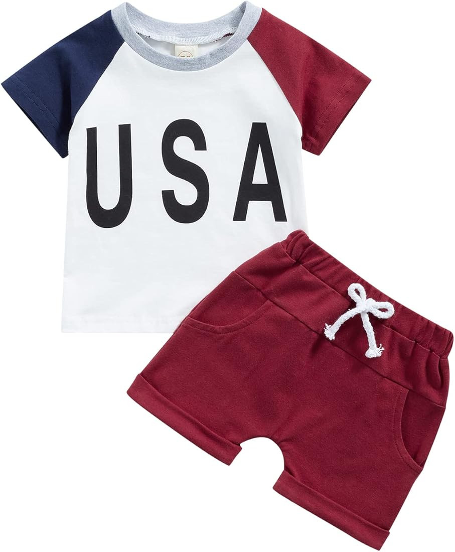 Mandizy 4th of July Baby Boy Outfit Toddler Boy Fourth of July Summer Clothes Short Sleeve T-Shir... | Amazon (US)