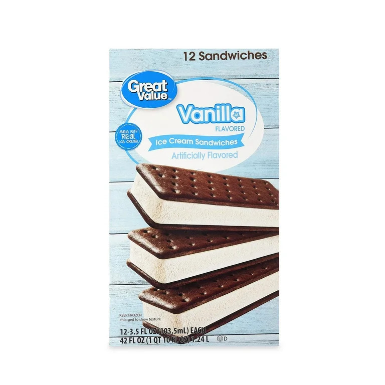 Great Value Vanilla Flavored Ice Cream Sandwiches, 42 fl oz, 12 Pack | Walmart (US)