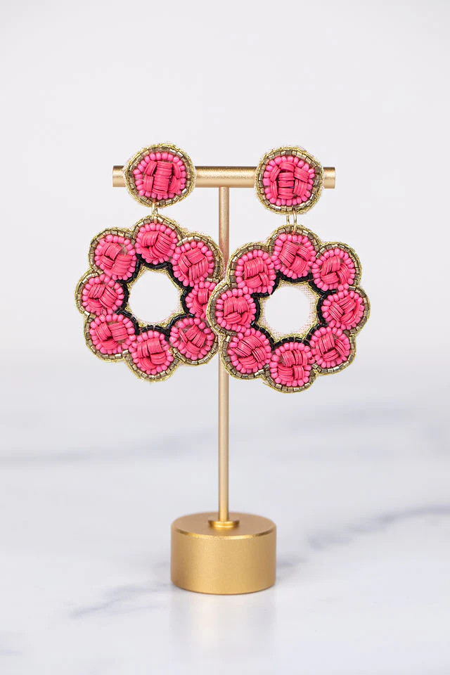 Flora Beaded Earrings- Pink | Avara