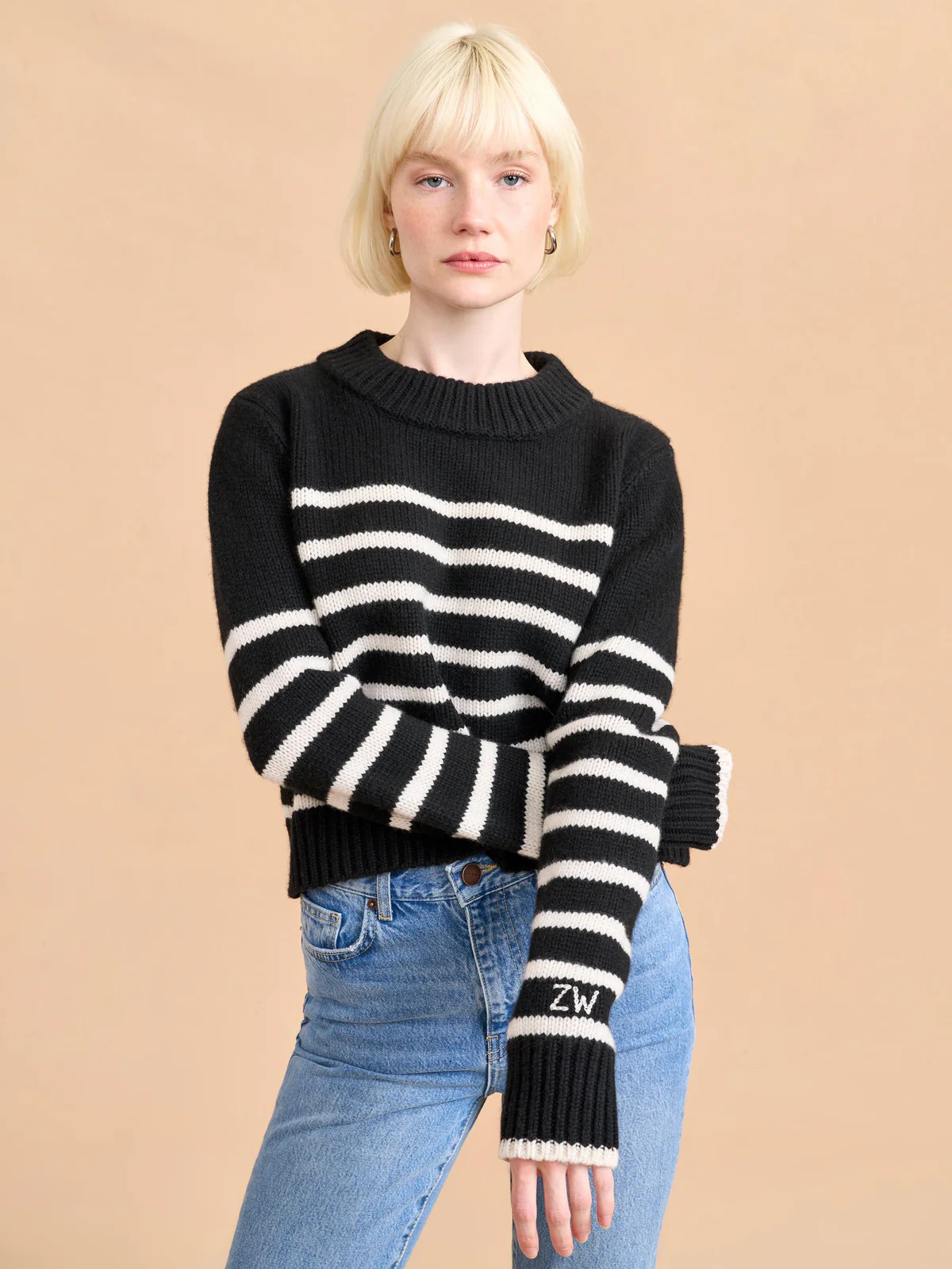 Black/cream Mini Marin Sweater Stripe | La Ligne | La Ligne