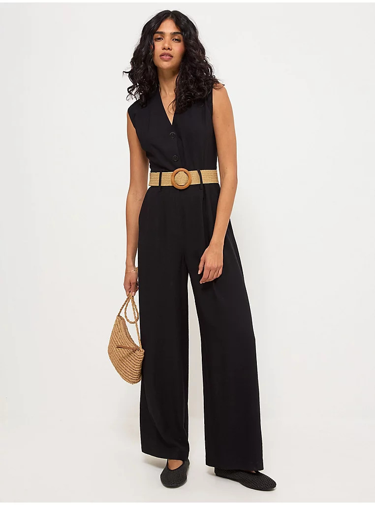 Black Crepe Sleeveless Jumpsuit with Belt | George