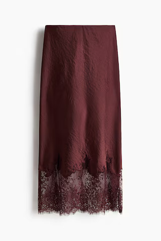 H & M - Lace-trimmed satin skirt - Red | H&M (UK, MY, IN, SG, PH, TW, HK)
