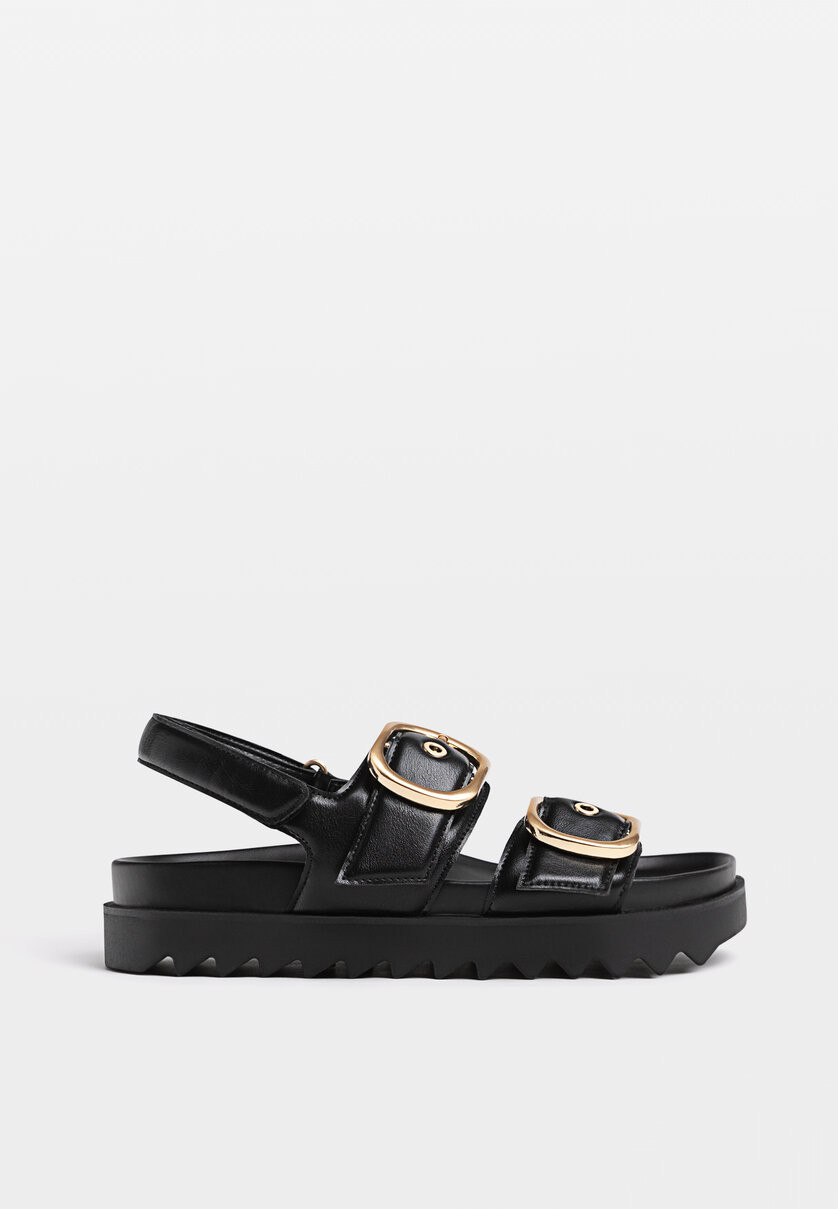 Flat sandals with buckles - Women's fashion | Stradivarius United Kingdom | Stradivarius (UK)