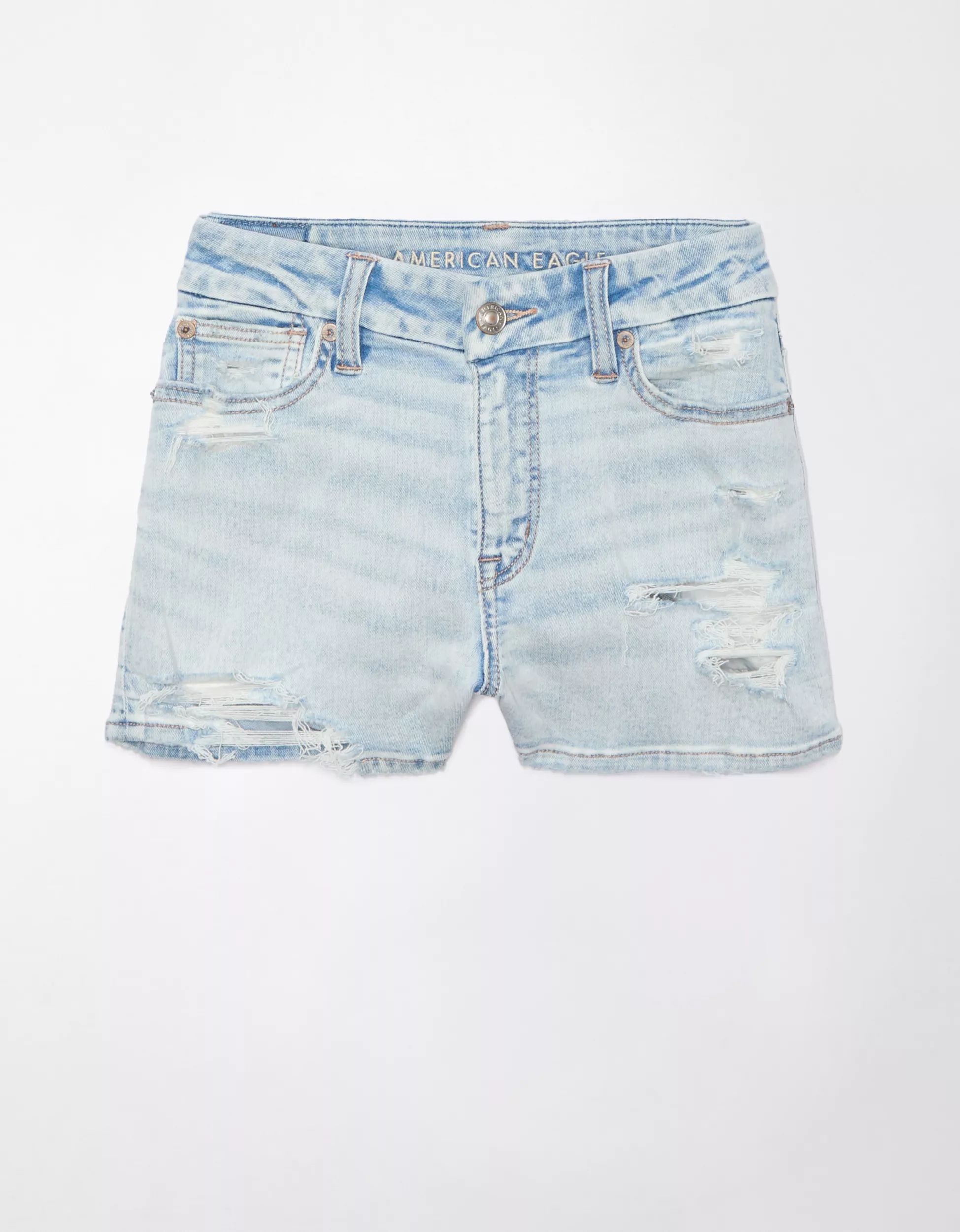 AE Next Level Curvy High-Waisted Ripped Denim Short Short | American Eagle Outfitters (US & CA)