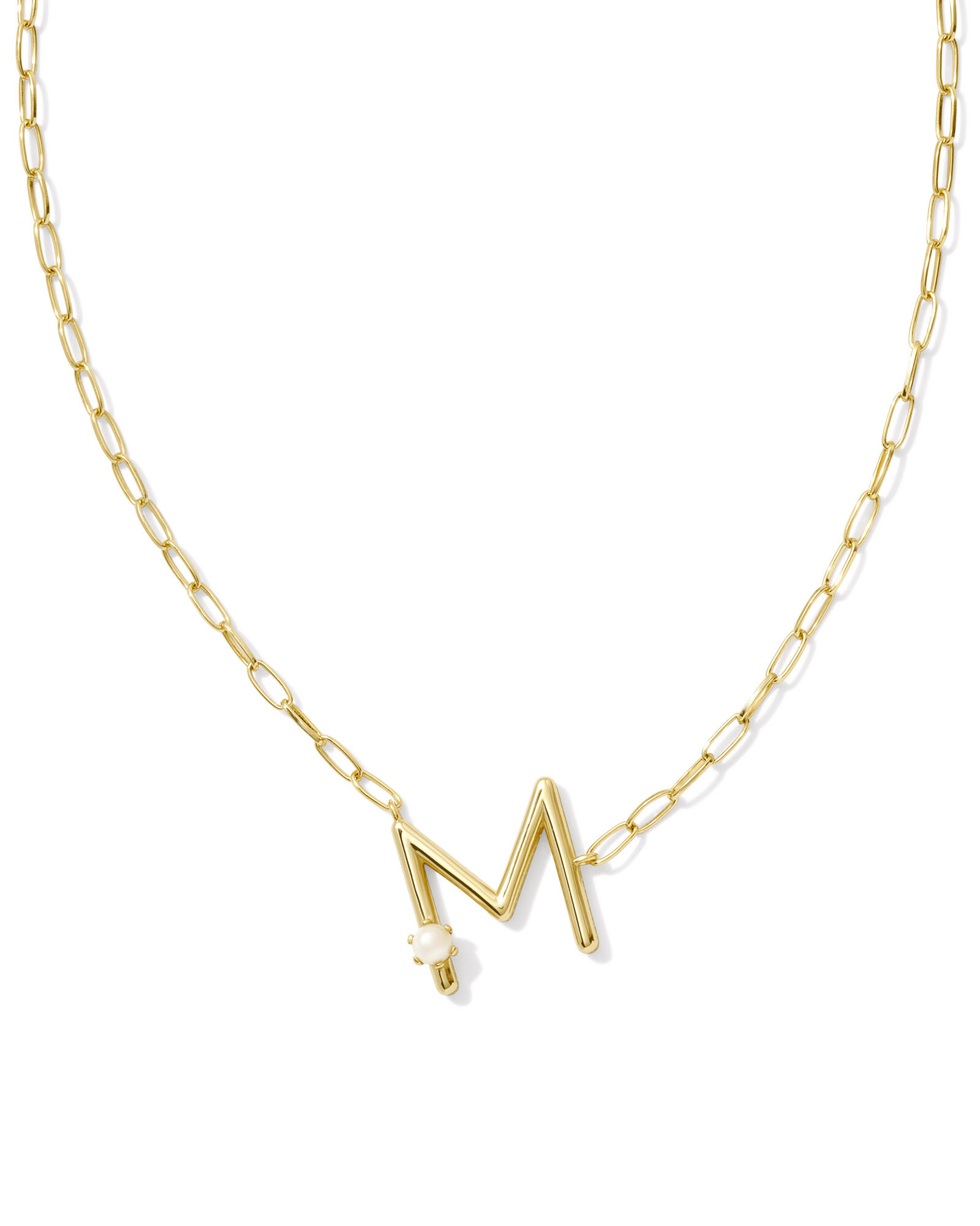 Pearl Gold Letter M Short Pendant Necklace in Freshwater Cultured Pearl | Kendra Scott | Kendra Scott