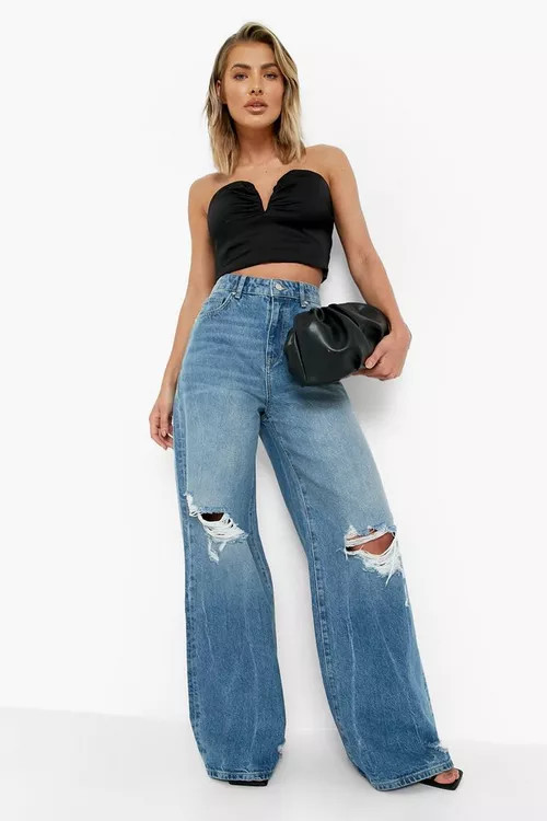 Vintage Wash Wide Leg Distressed Jean | Boohoo.com (US & CA)