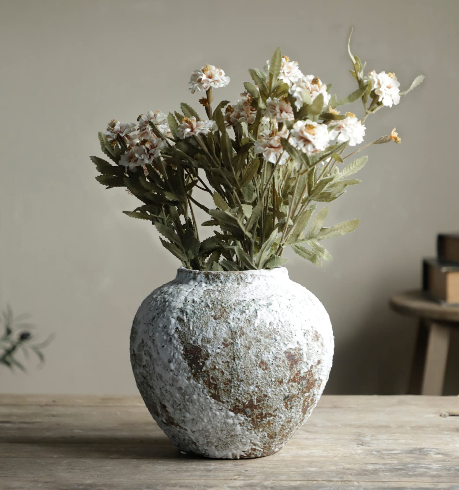Rustic Ceramic Circular Flower Vase, Vintage Floor Tall Vases Farmhouse Decor for Living Room Ent... | Amazon (US)
