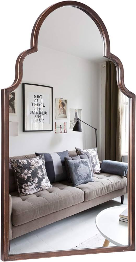 VVK Wall Mirror in Vintage Bronze with Metal Frame, 39" Arched Wall Mirror, Wall Mounted Mirrors ... | Amazon (US)