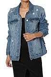 TheMogan Women's Distressed Ripped Oversized Boyfriend Jean Denim Jacket Dark 1XL | Amazon (US)