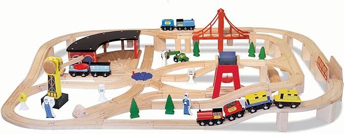 Melissa & Doug Wooden Railway Set, 130 Pieces - Wooden Train Set for Toddlers Ages 3+ | Amazon (US)