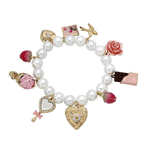 Betsey Johnson Women's Sweetheart Charm Pearl Stretch Bracelet | Amazon (US)
