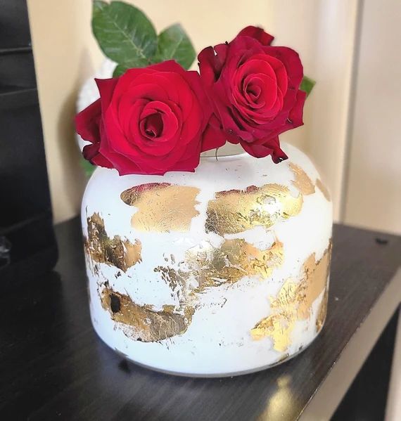 White vase with gold leaf | Etsy (US)