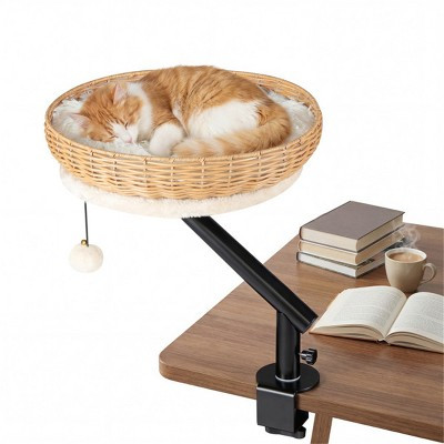 Rotating Desk Cat Bed with Clamp, 360° Swivel Cat Perch, Rattan Cat Hammock with Cushion, Space Saving Cat Bed for Indoor Cats up to 22 lbs | Target