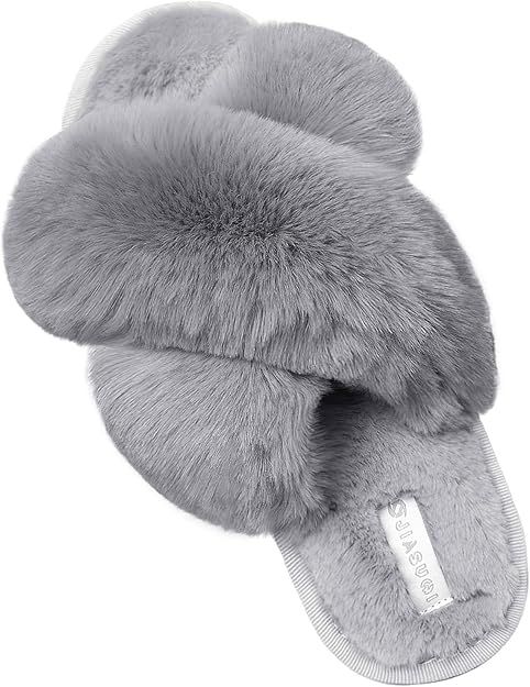 JIASUQI Cross Open Toe Fuzzy Fluffy House Slippers for Women Cozy Memory Foam Plush Criss Cross F... | Amazon (US)