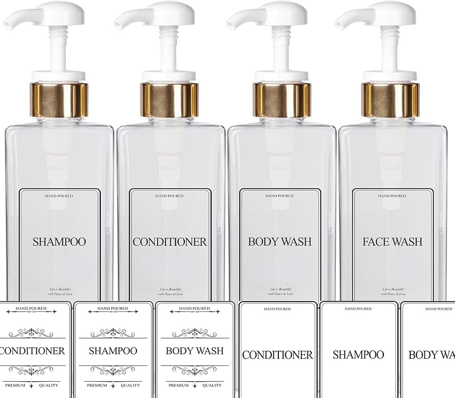 Empty Plastic Square Bottles Pump Shampoo Conditioner Body Wash Face, in Shower Bathroom Dispense... | Amazon (US)