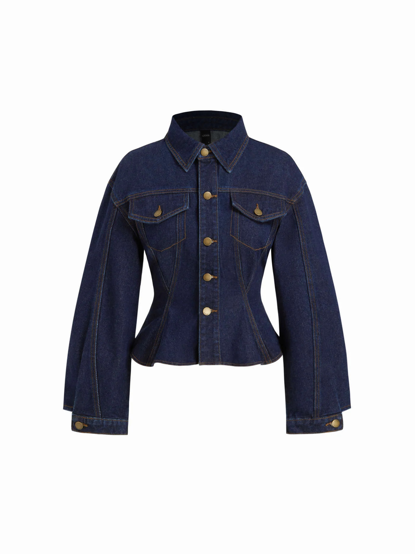 Denim Collar Button Cinched Waist Jacket | Cider