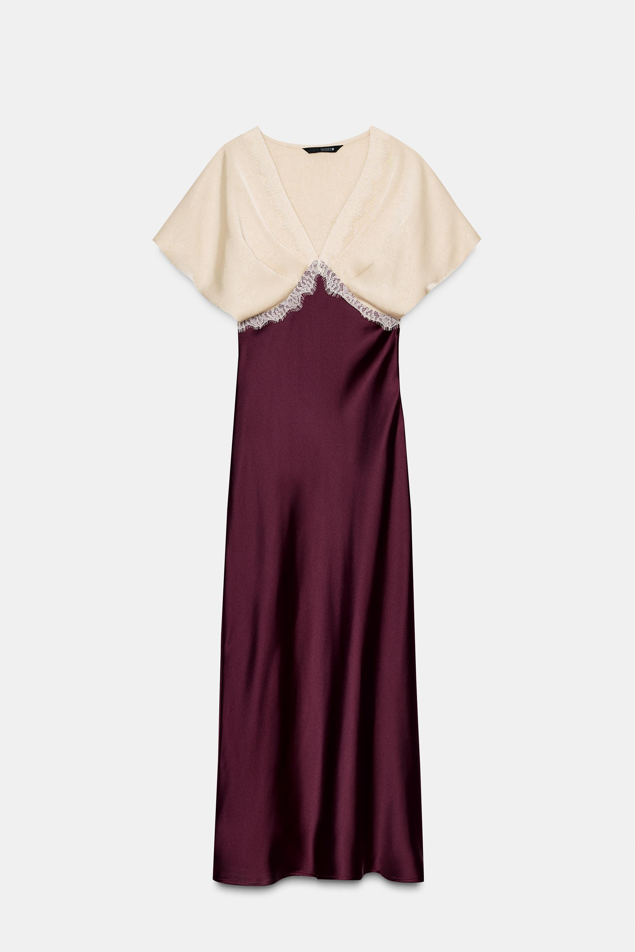MIDI SATIN EFFECT LACE COMBINATION DRESS | Zara US