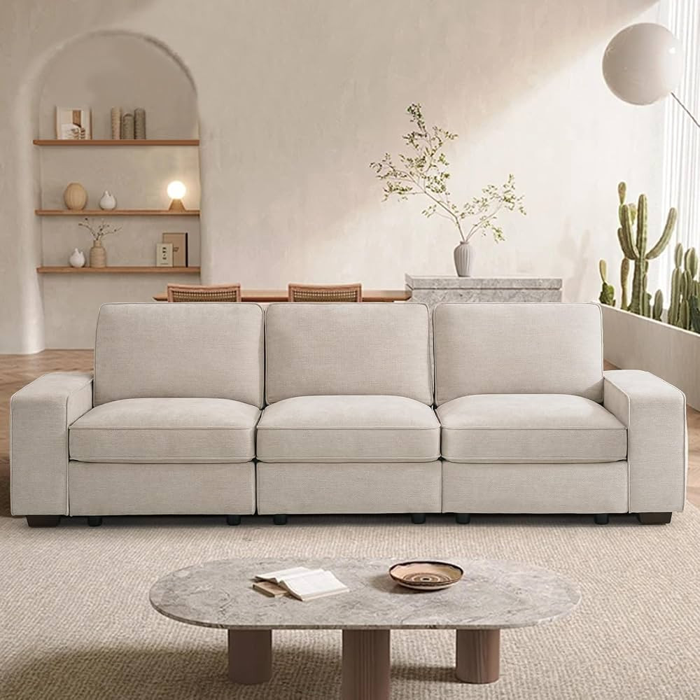 TEKAMON 100" Modular Sofa Couch with Seats Storage, Comfy 3-Seater Chenille Fabric Couch for Livi... | Amazon (US)