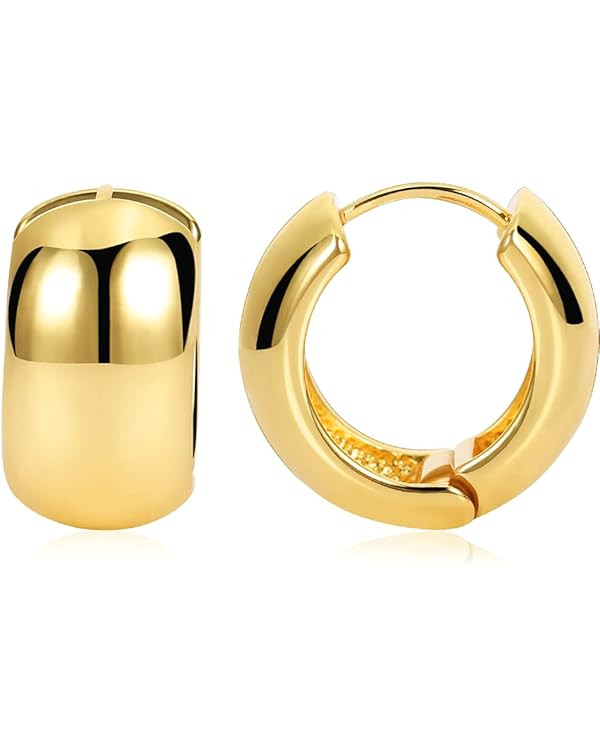 FAMARINE Small Chunky Thick Hoop Earrings for Women Girls Gold Hoops Huggie Earrings for Men Gift... | Amazon (US)