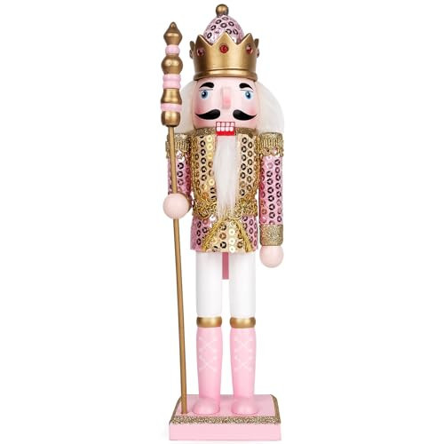 Anwenk Pink Nutcracker Christmas Decor,Handmade Wooden Christmas Nutcracker Figure Nut Cracker King, Festive Collectible Ornament Decoration for Home Decor, 12” | Amazon (US)