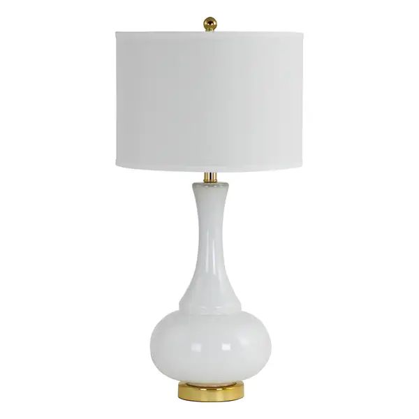 Adaliz White Glass and White Linen Hardback Shade Table Lamp | Bed Bath & Beyond