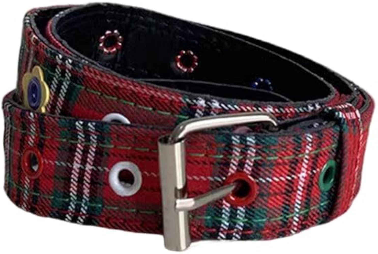 Women's Floral Cutout Belt Denim and Plaid Design Colorful Grommets Adjustable Metal Buckle 43.3x... | Amazon (US)