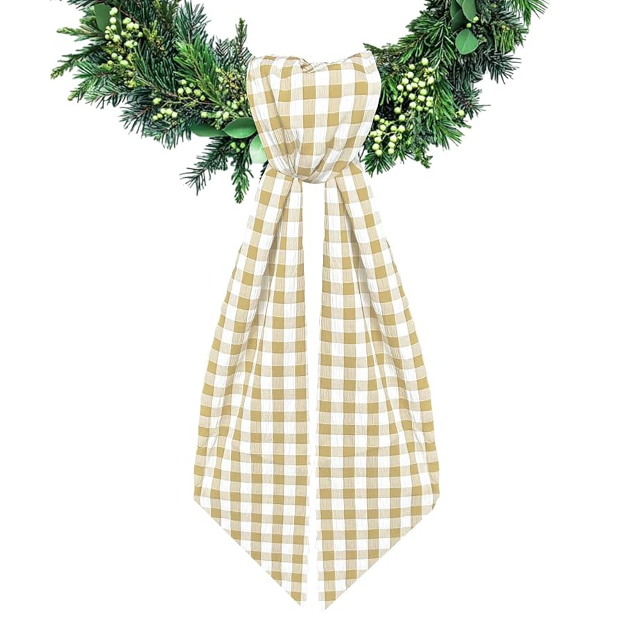 Beige Buffalo Plaid Wreath Sash for Front Door Seersucker Wreaths Satin Sash Burlap Garland Ribbo... | Amazon (US)