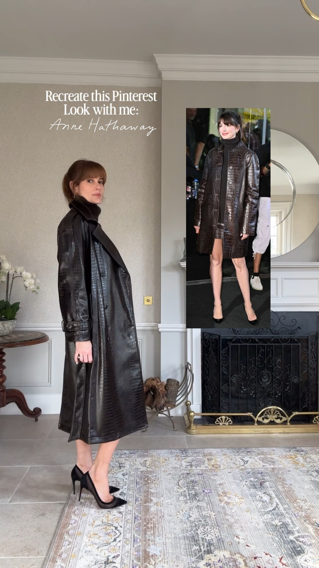 Pinterest outfit inspo: Anne Hathaway 
Croc faux leather trench size 12
Brown cord mini skirt size 12
Brown turtle nexk jumper size M

#LTKautumn #LTKstyletip #LTKuk