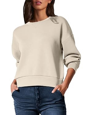 Glamaker Women's Crewneck Cropped Sweatshirt Pullover Stripe Air Essentials Basic Long Sleeve Shi... | Amazon (US)