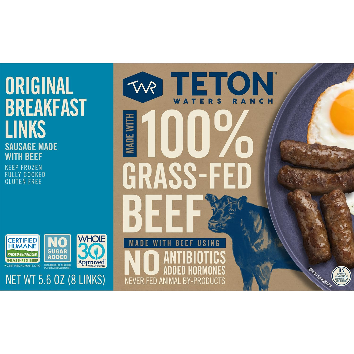 Teton Waters Ranch Grass-Fed Beef Original Breakfast Links, 5.6 OZ | Amazon (US)