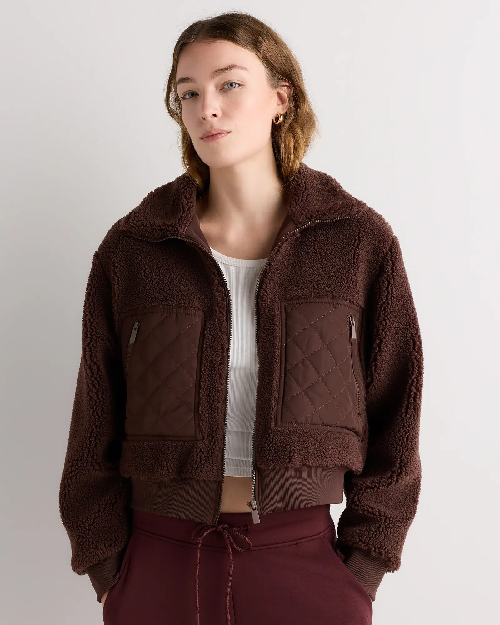 Sherpa Cropped Bomber Jacket | Quince