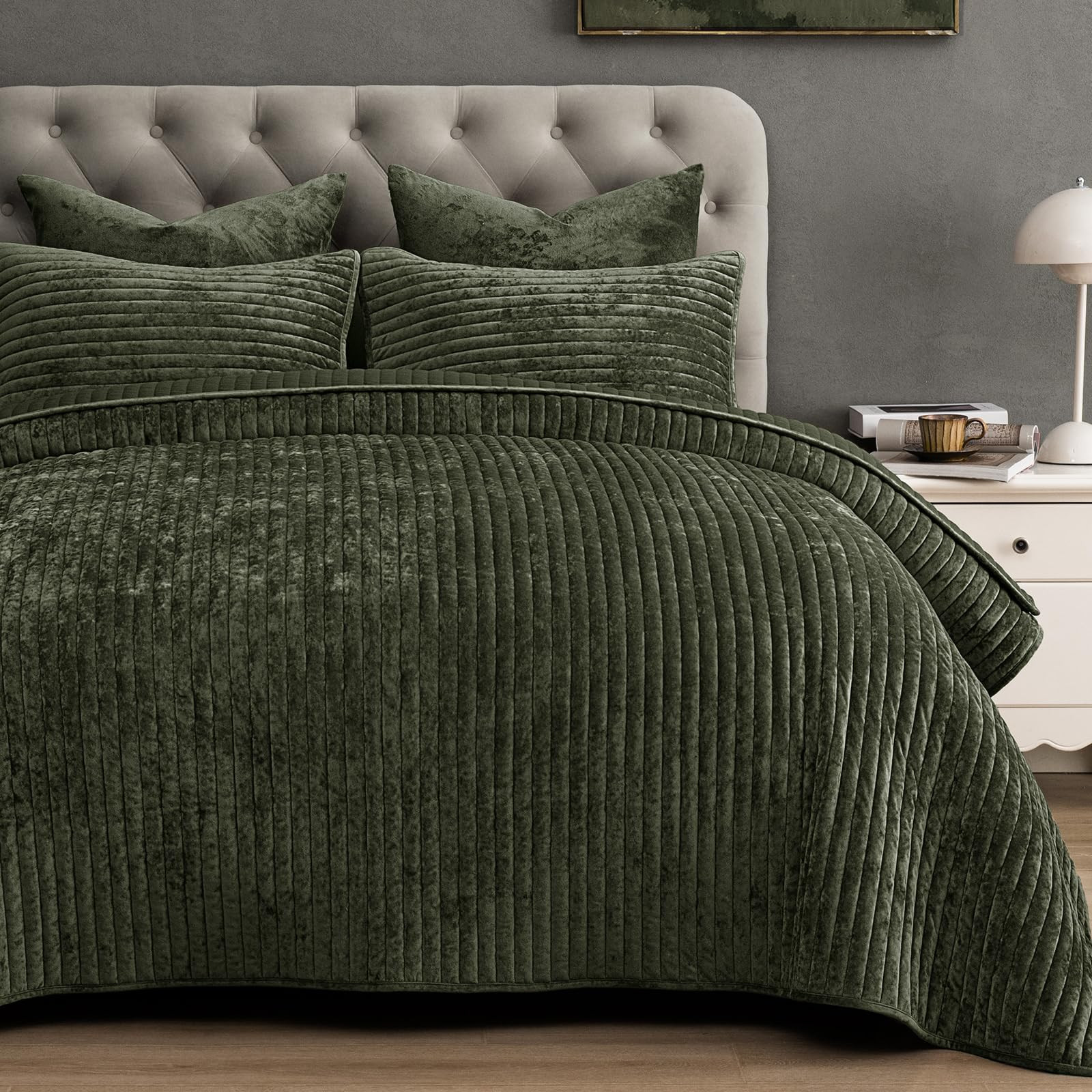 PHF Luxury Velvet Quilt Set Twin Size - 2PCS Ultra Soft with Striped Channel, Cozy Quilted Bedspr... | Amazon (US)