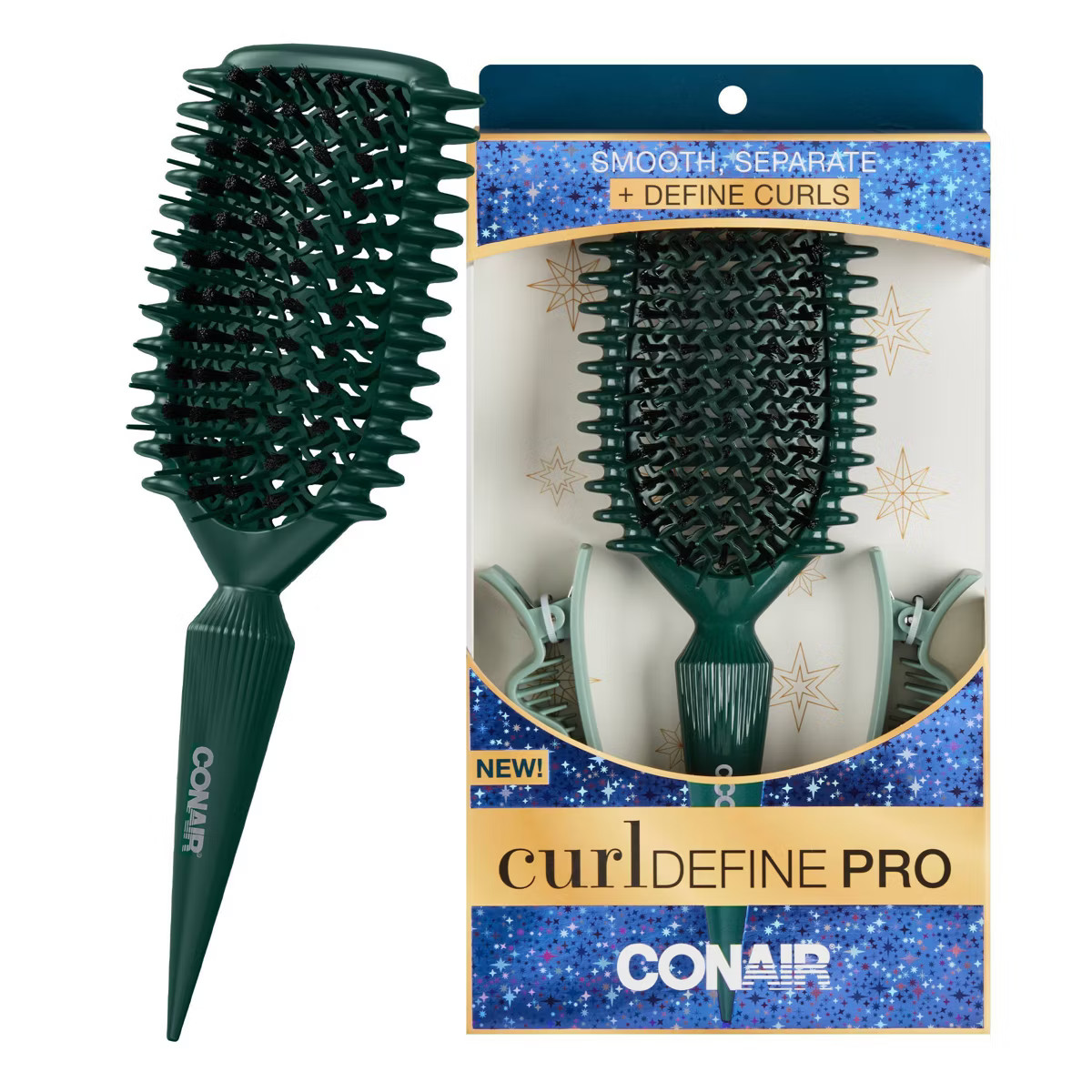 Conair Curl Define Pro Hair Brush & Curly Hair Styling Clips Holiday Gift Set - Green | Target